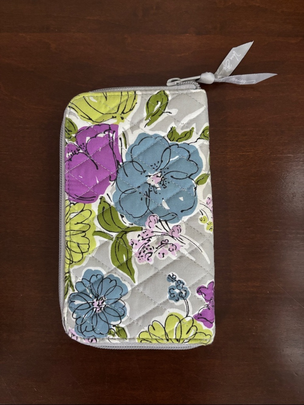 Vera Bradley Zip Around Wallet in Watercolor Gray Purple Blue Floral Print